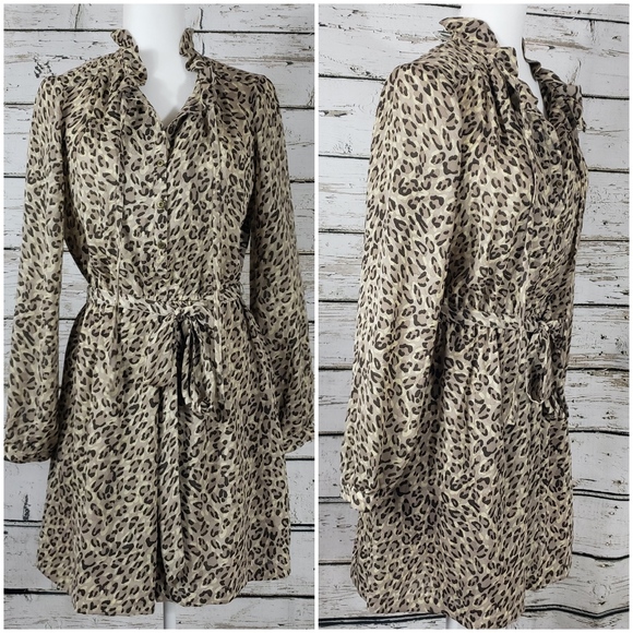 LOFT Dresses & Skirts - Loft Leopard Print Ruffle Cinched Waist Dress